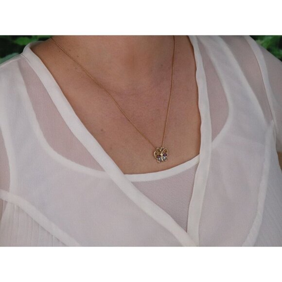 Pendant Only 10K Yellow Gold Natural Citrine, Amethyst, Topaz, Diamond Butterfly - Picture 4 of 6